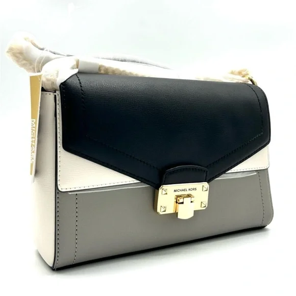 Michael Kors Kinsley Medium shoulder Flap Crossbody Bag Optic White Multi
